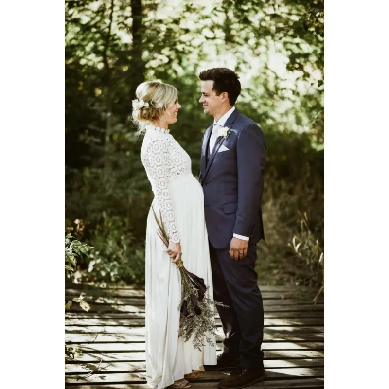 Vestido de maternidad en lino maxi plisado para fotos con abertura - imagen 2