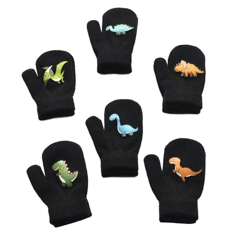 Guantes de invierno tejidos para bebé – Diseño dinosaurio sólido - imagen 3
