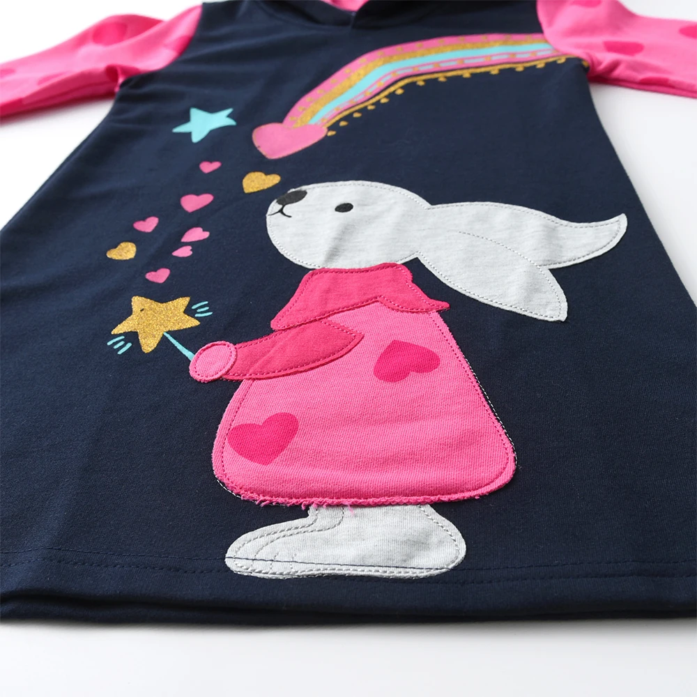 DXTON Vestido con capucha niña – mangas invierno arcoíris y corazón - imagen 2