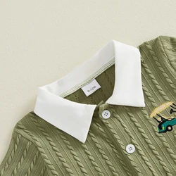 Conjunto verano bebé niño: camisa con botones y rayas bordadas