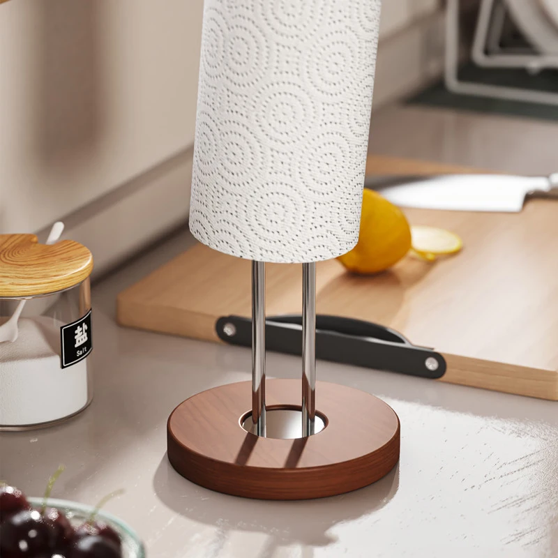 Soporte vertical para papel de cocina con base en madera - imagen 3