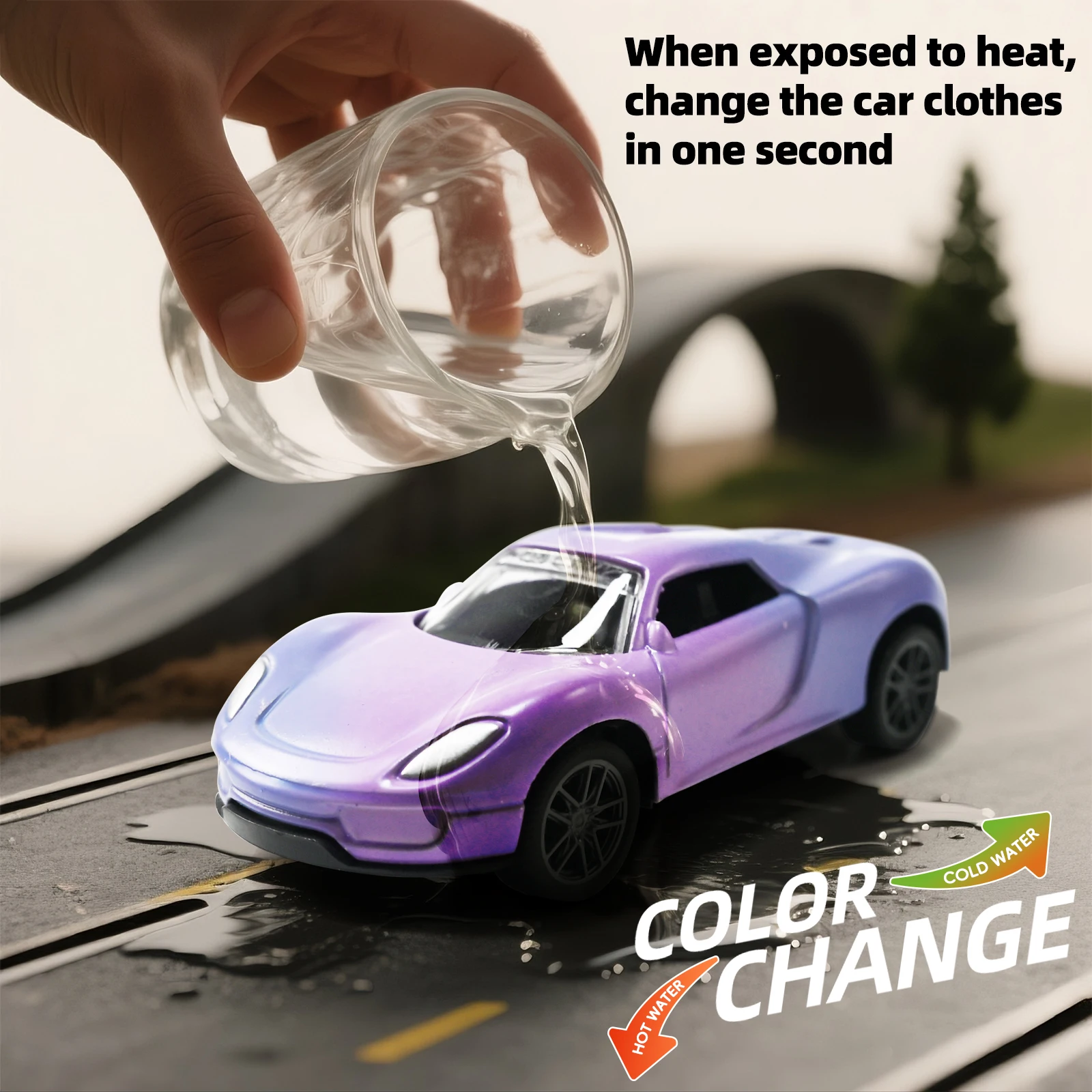 Mini coche mágico de aleación con cambio de color de agua y tobogán