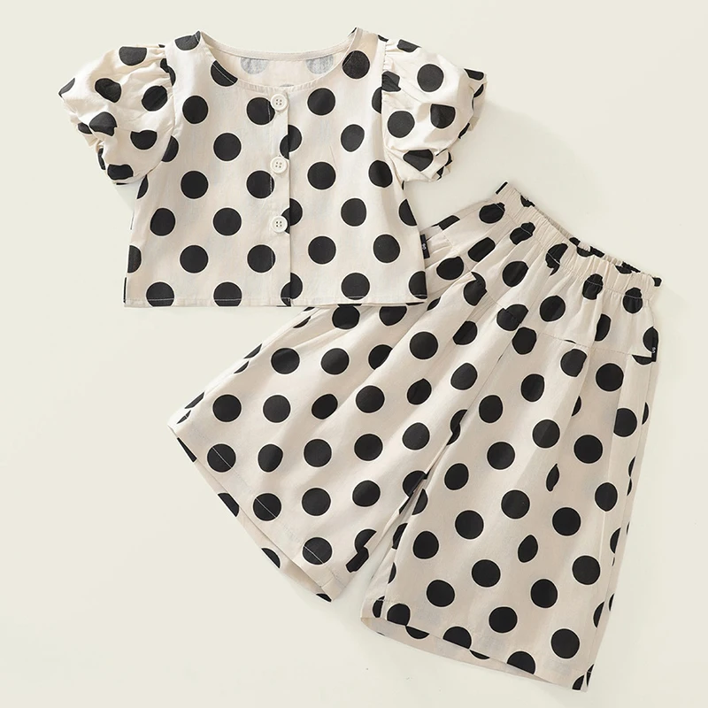 Conjunto verano niña de algodón con top manga corta y pantalón suelto