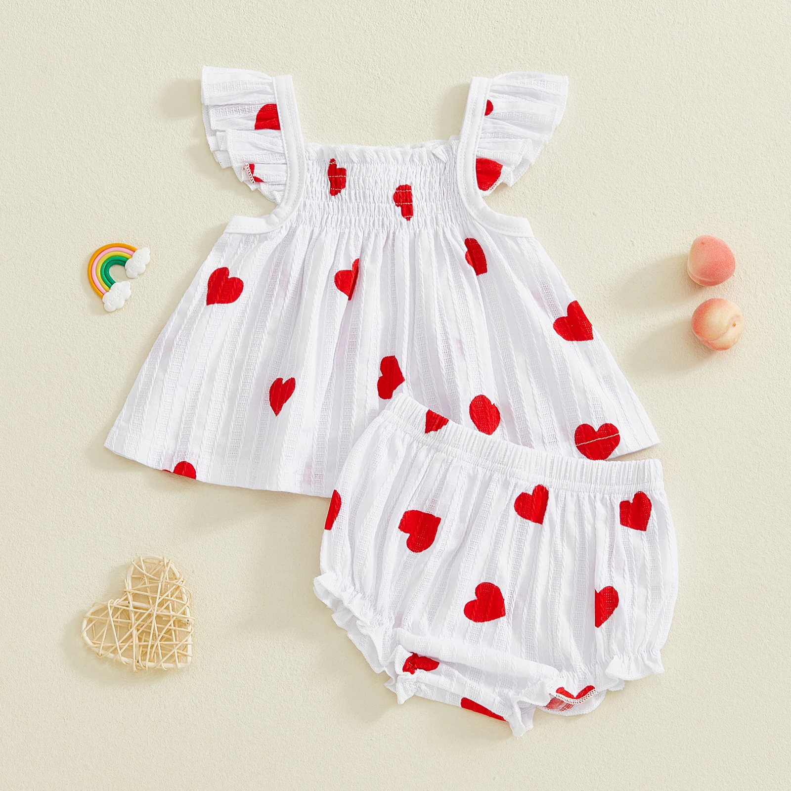Tregren conjunto de verano para bebé con corazones y volantes - imagen 3