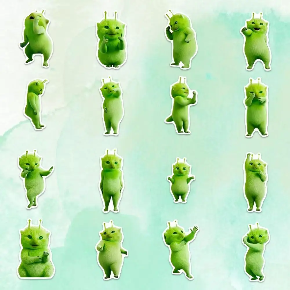 Pegatinas de gatos alienígenas verdes de dibujos animados - imagen 5