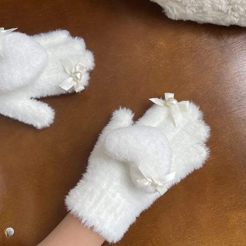Guantes de peluche cálidos para niña princesa blanco y negro - imagen 5
