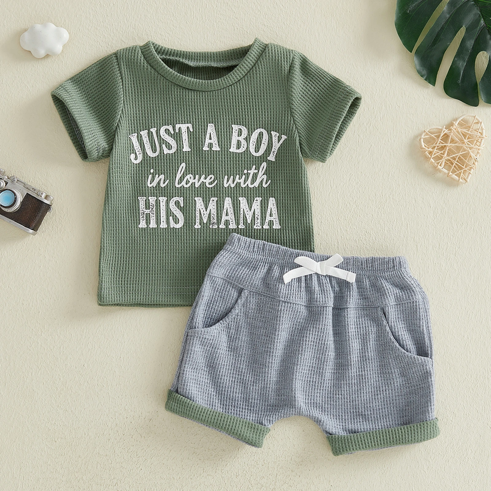 ViSgogo conjunto verano bebé camiseta letras y pantalón corto bicolor - imagen 4
