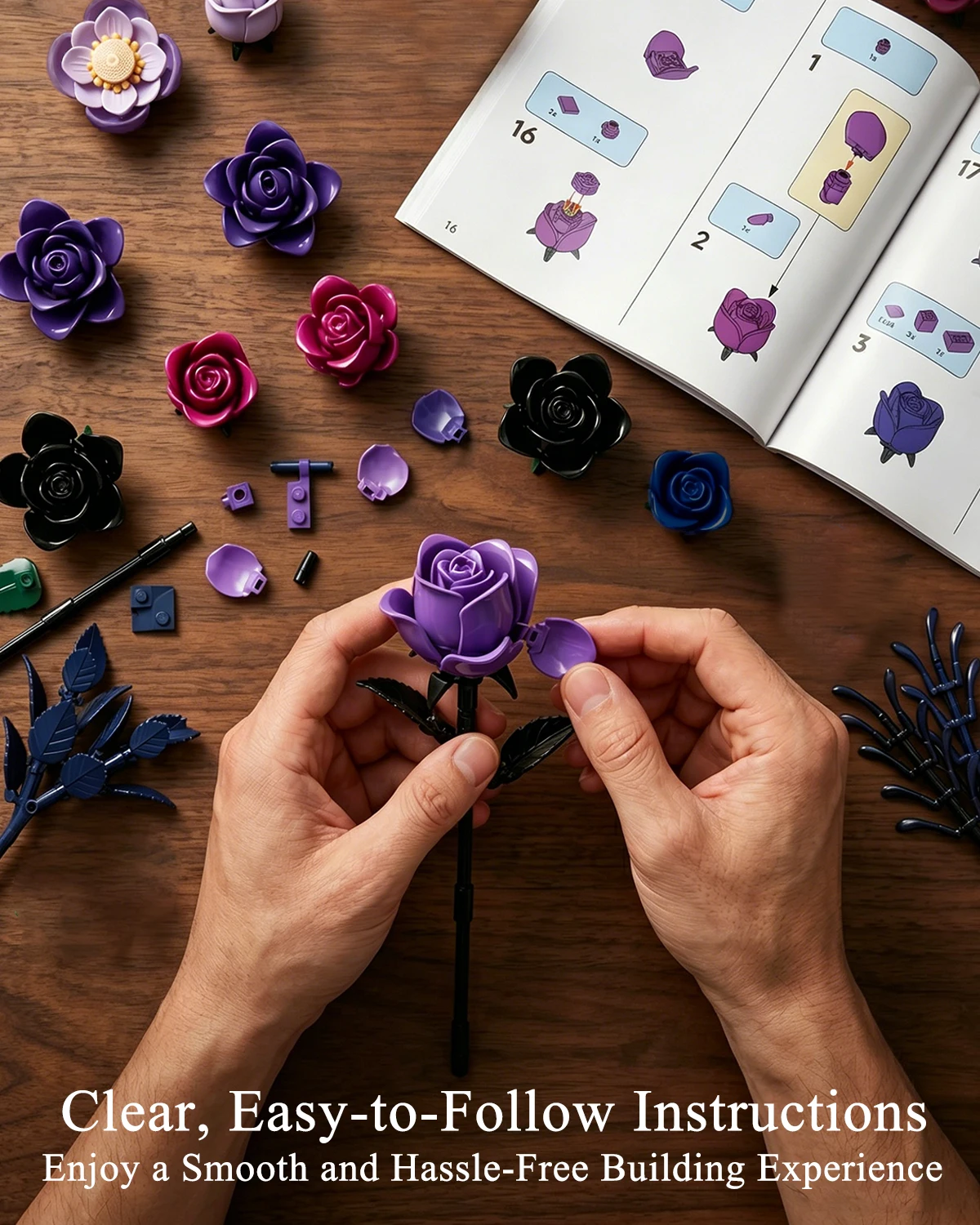 Bloques de construcción con flores preservadas púrpuras juego educativo - imagen 5
