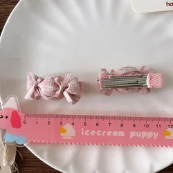 Pinzas para el pelo de tela a cuadros con lazo, caramelo niñas