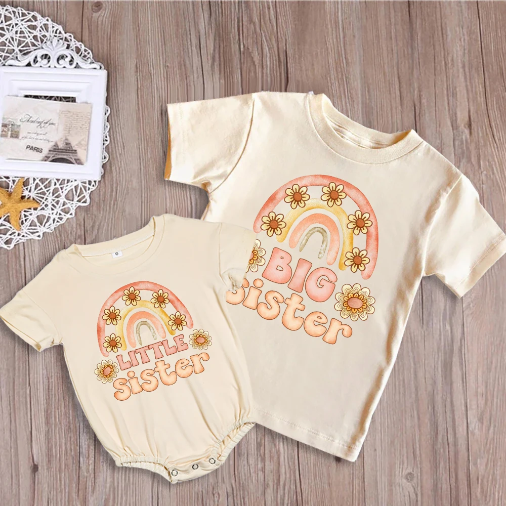 Camiseta manga corta arcoíris para hermanas retro coordinada - imagen 5