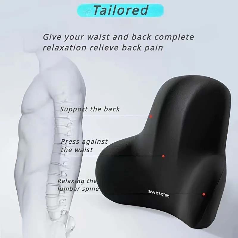 Almohada lumbar viscoelástica para coche y oficina – gris y negro - imagen 5