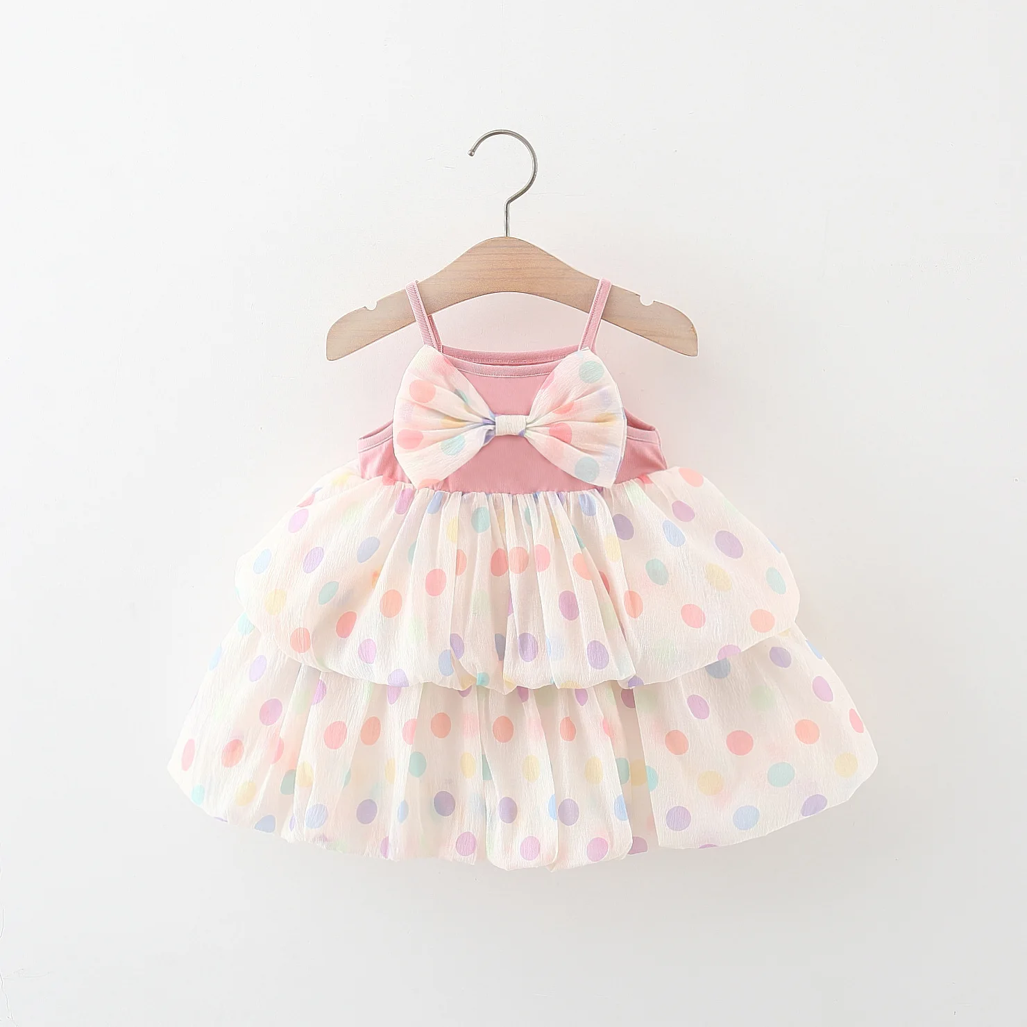 Vestido niña sin mangas en algodón con lazo estampado lunares - imagen 3