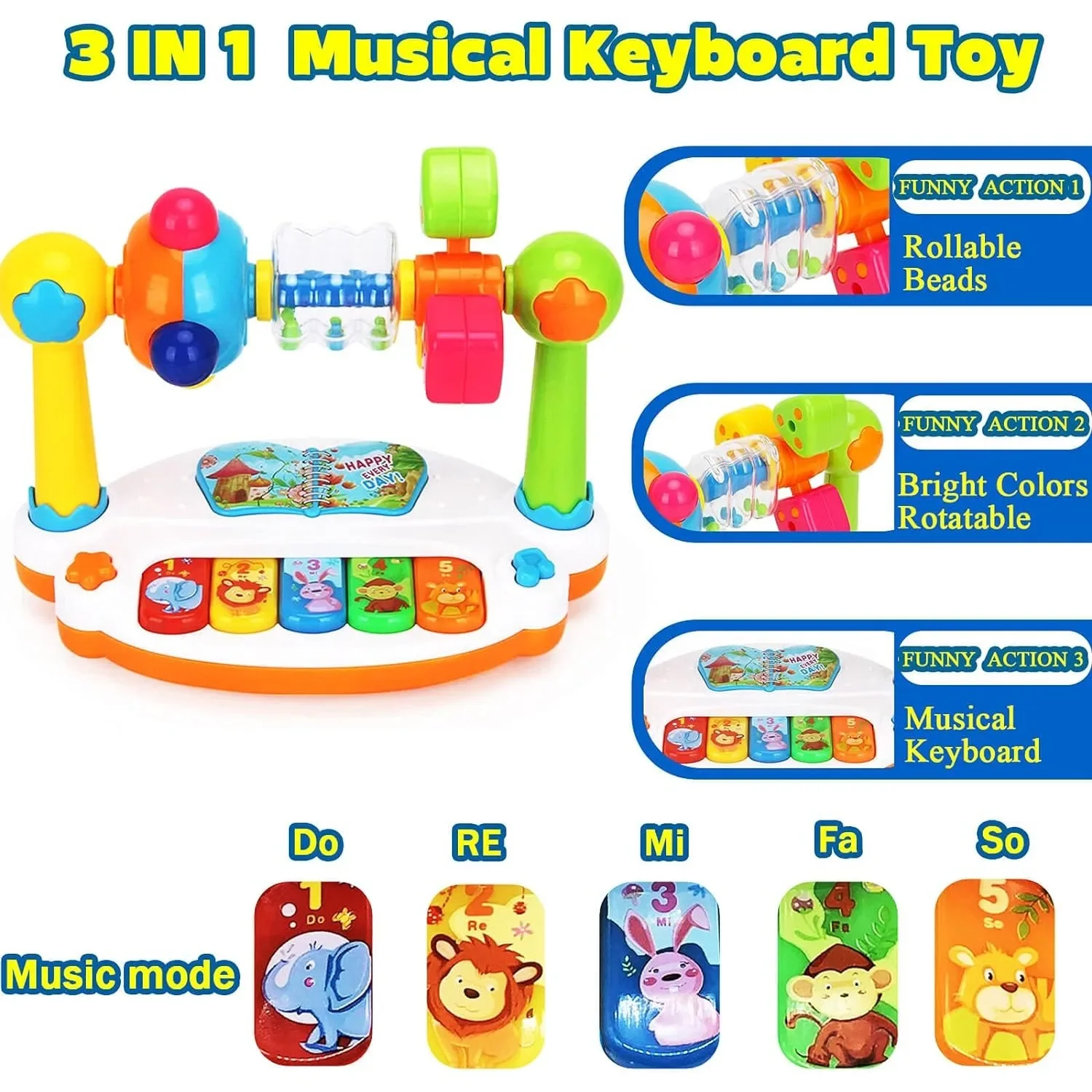 Teclado musical bebé giratorio – Sonido suave y educativo - imagen 3
