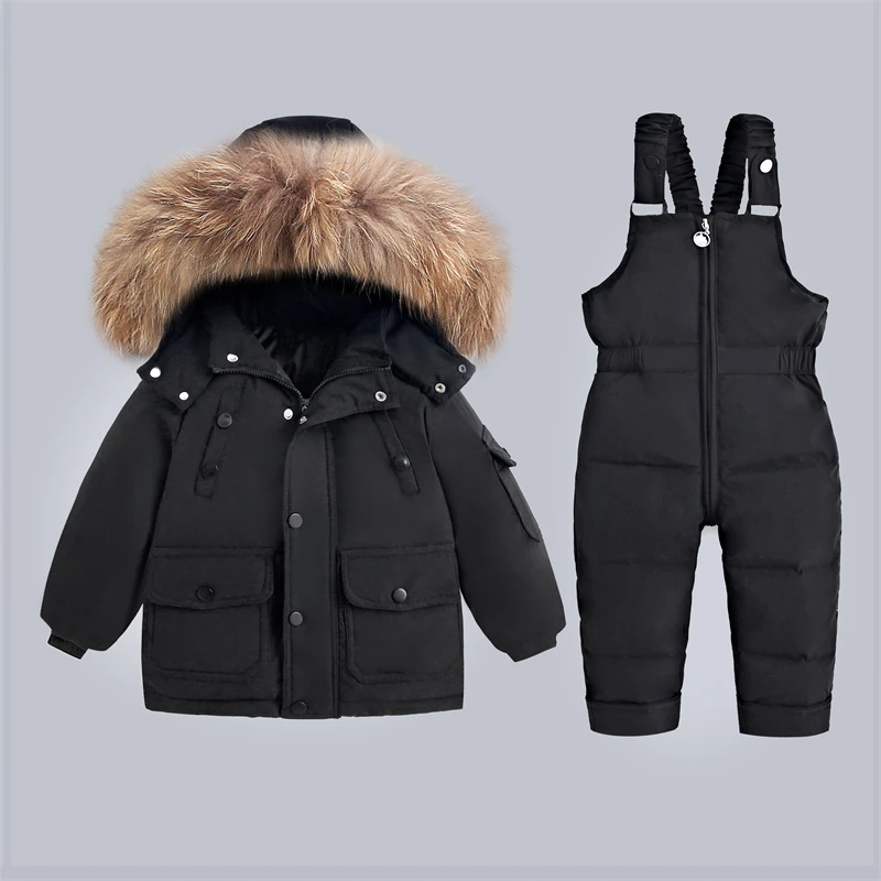 Conjunto de invierno acolchado para niño – Chaqueta y mono de piel