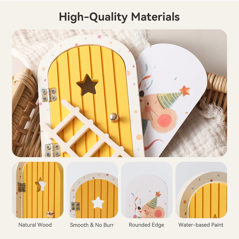 Puerta Montessori de elfo de madera para casa de muñecas - imagen 4