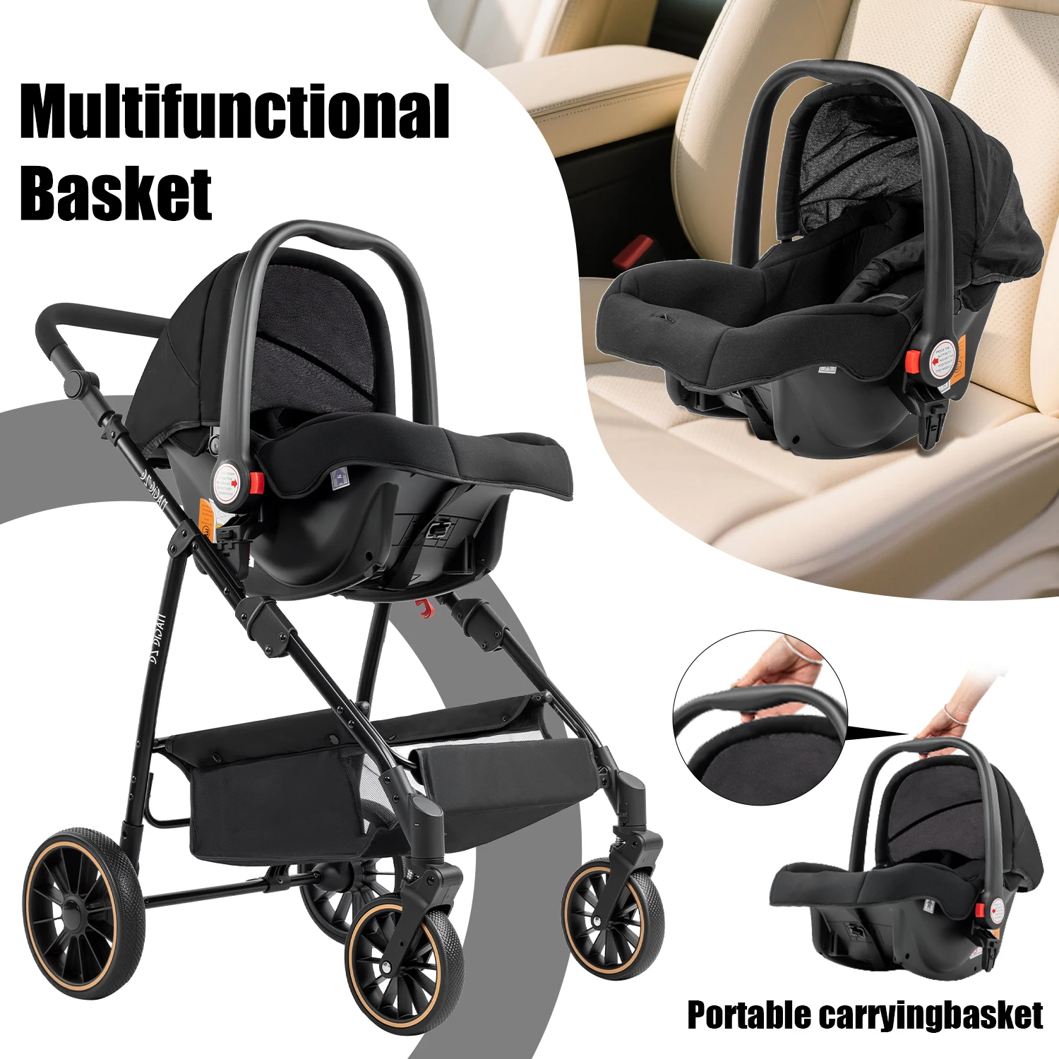 Cochecito de bebé con silla de coche y arnés de seguridad completo - imagen 3
