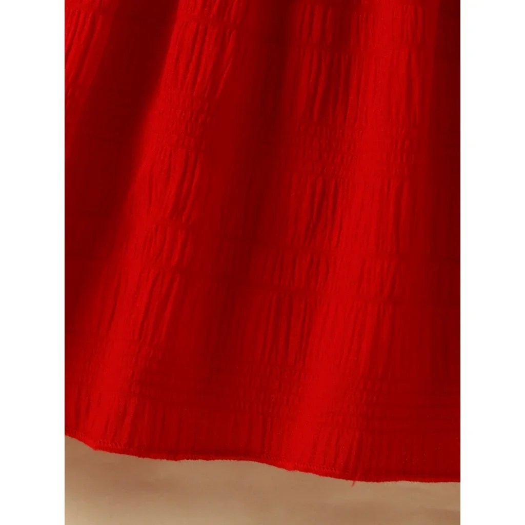 Vestido de princesa rojo con lazo para niña estilo verano - imagen 2