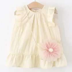 Vestido niña algodón sin mangas – Dibujos animados bolso flores
