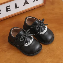 Zapatos antideslizantes de cuero con encaje suave para niñas