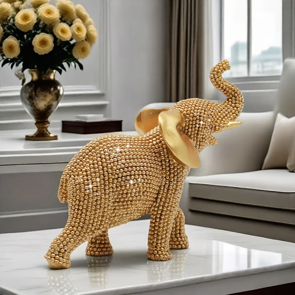 Estatuilla decorativa elefante dorado con cuentas, buena suerte - imagen 3