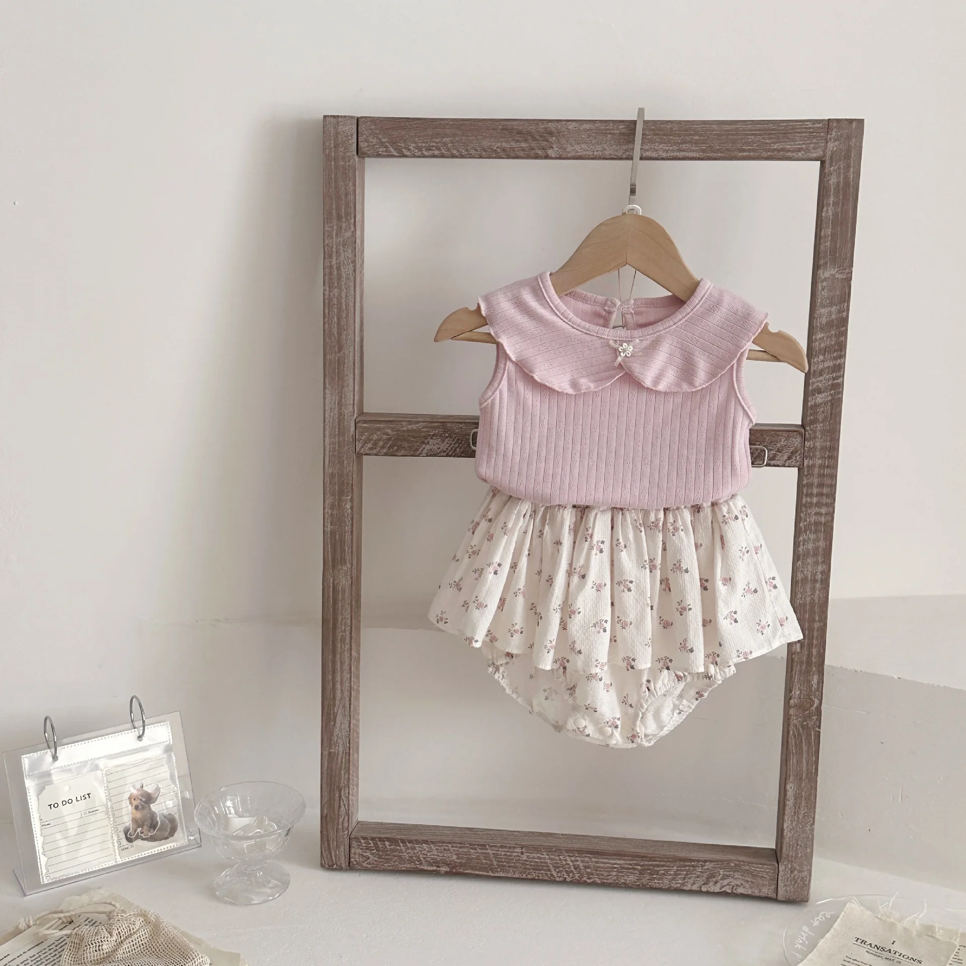 Conjunto de verano bebé niña falda pantalón floral rosa sin mangas - imagen 3
