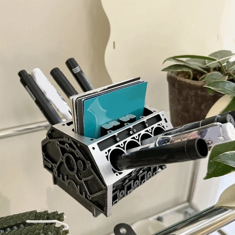 Soporte de tarjetas de visita en resina con motor decorativo - imagen 4