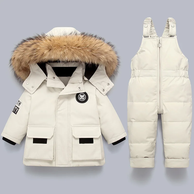 Parka de plumón con cuello de piel natural para niño y niña