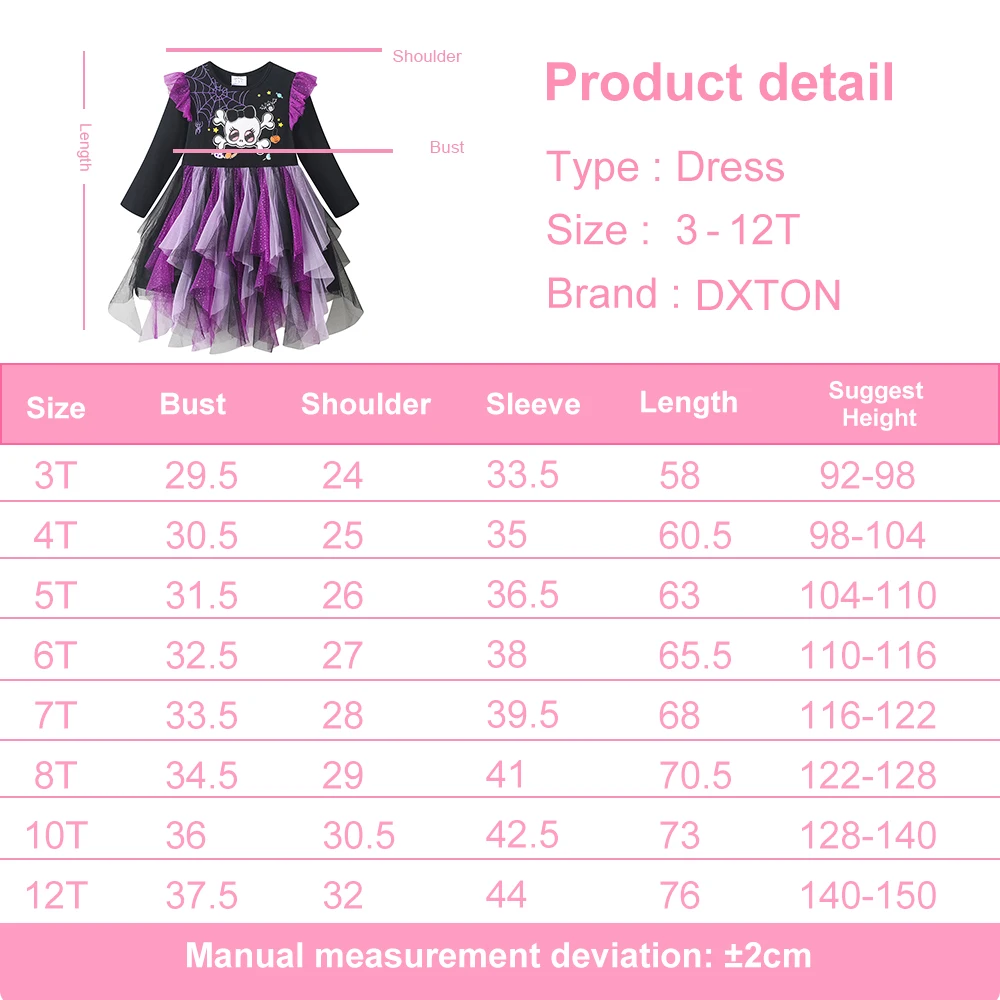 Vestido infantil de princesa con manga acampanada y estampado Halloween