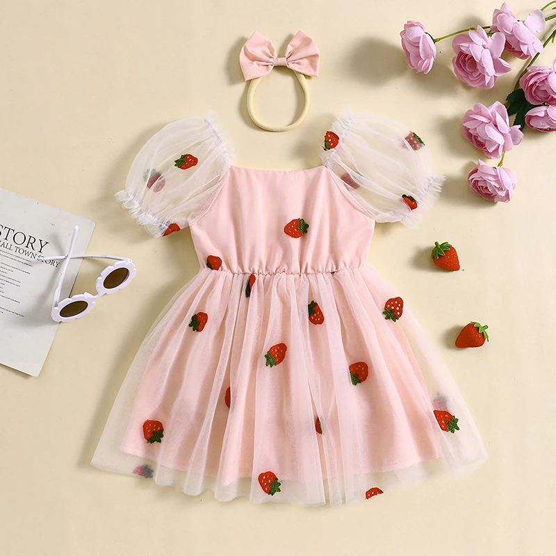 Vestido de tul A con fresa bordada, diadema y manga abullonada - imagen 2