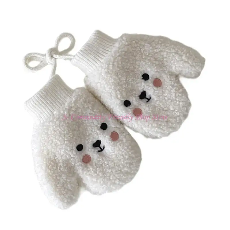 Guantes infantiles con forro y diseño de oso, correa para el cuello - imagen 5