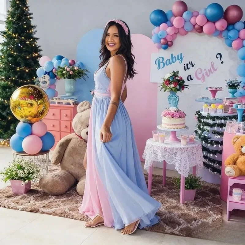 Vestido maternidad largo con tren para fotos formales - imagen 5