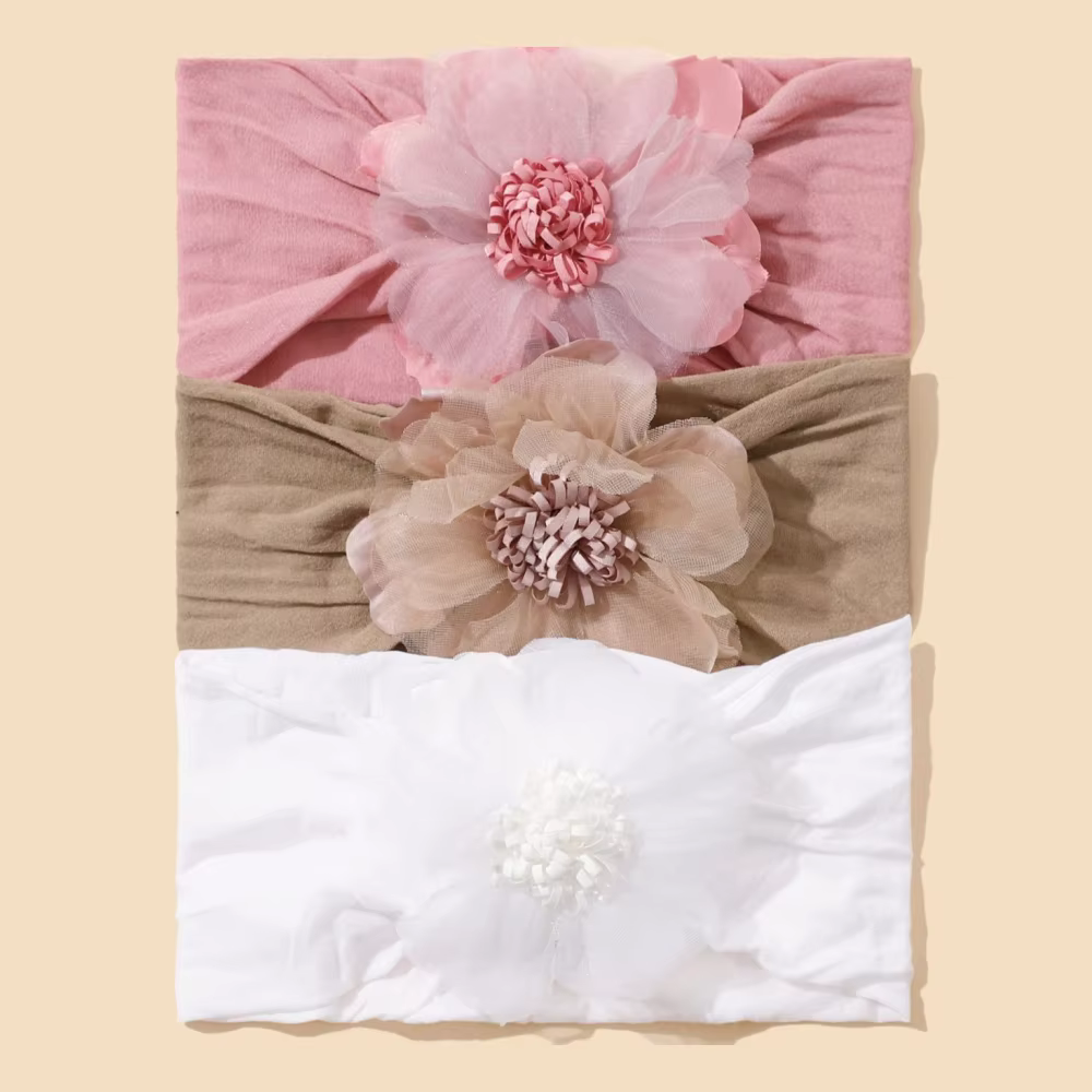 Diadema de gasa floral con elástico princesa para recién nacidos
