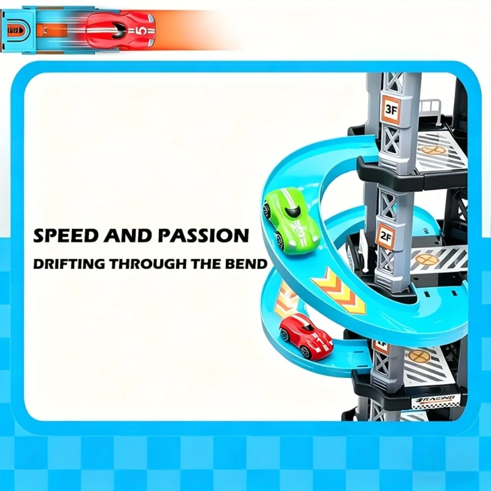 Pista de garaje de carreras con rampa y coches en miniatura infantil - imagen 4