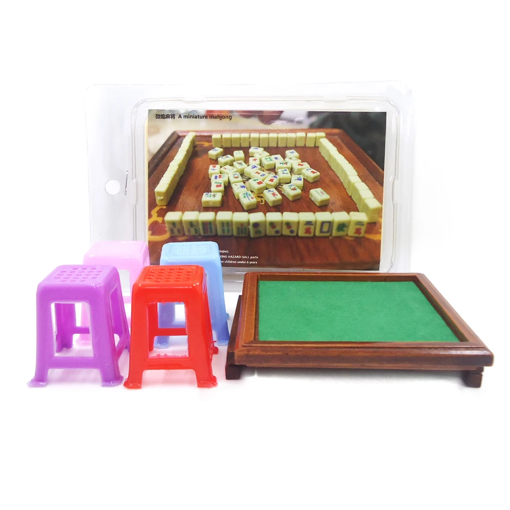 Mesa y sillas de mahjong en miniatura para casa de muñecas - imagen 3
