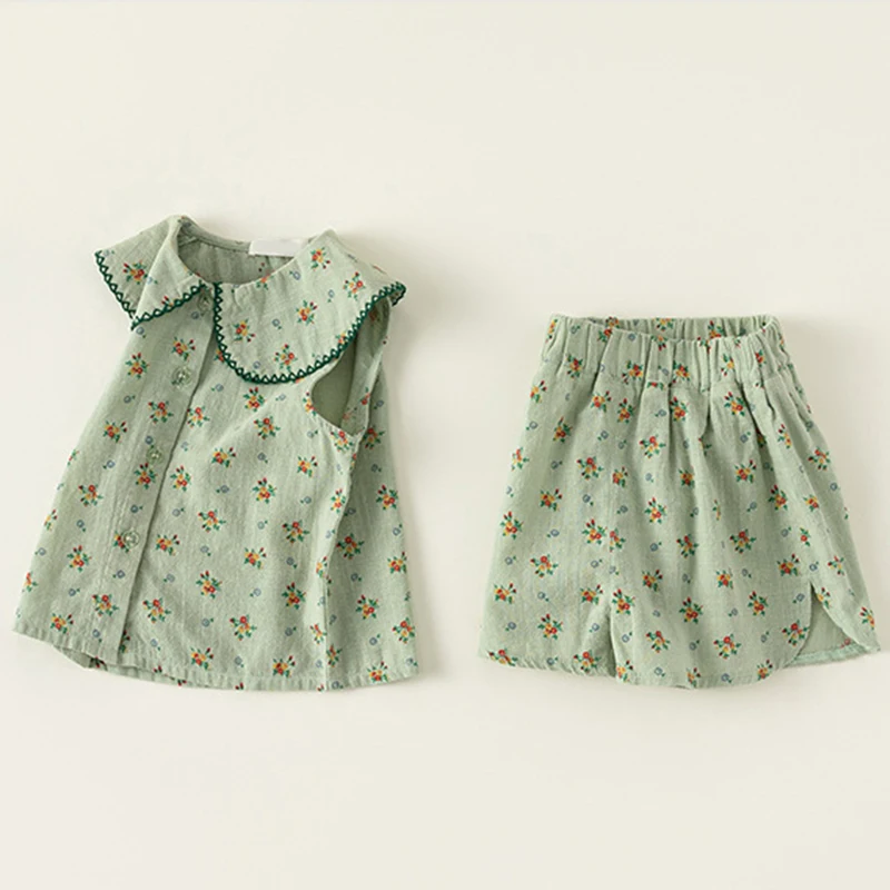 Conjunto de algodón para niña con camiseta sin mangas y short - imagen 2