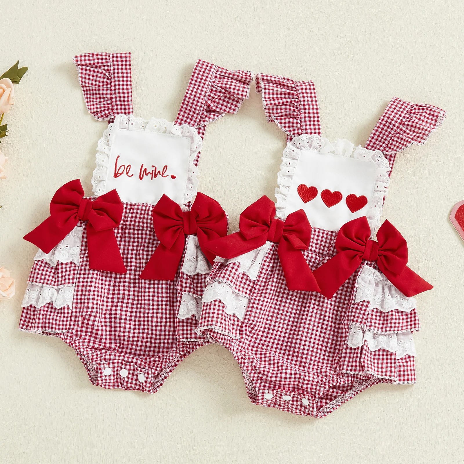 Mamelucos de bebé niña sin mangas con volantes y lazo – Tregren