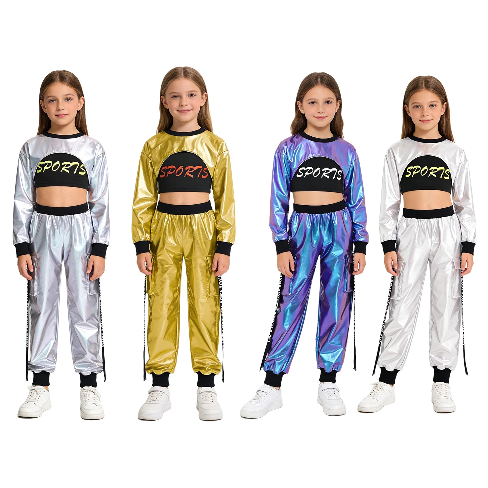 Traje de hip hop para niñas con jersey atlético metálico - imagen 2