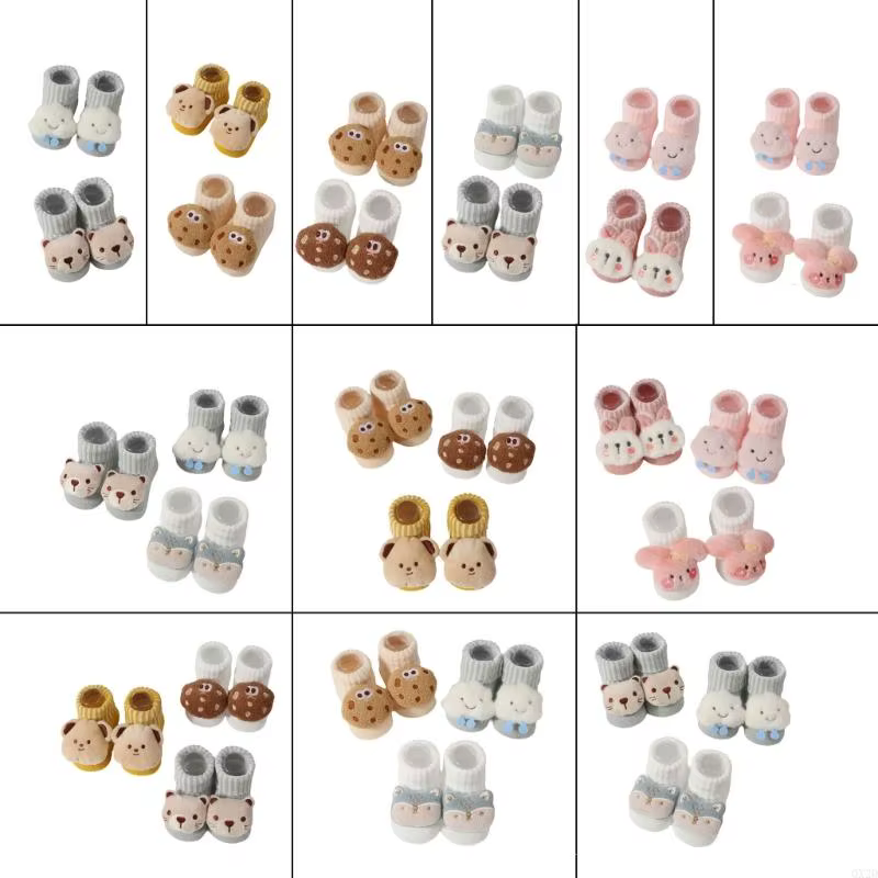 QX2D Calcetines bebé algodón con diseños de dibujos animados