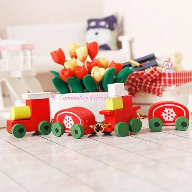 Tren de madera en miniatura con estampado de nieve para casa de muñecas - imagen 3