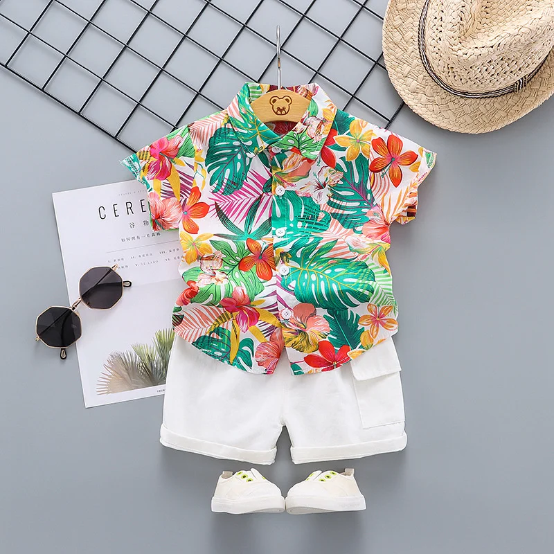 Conjunto de verano para bebés - camisa estampada y pantalón corto - imagen 2