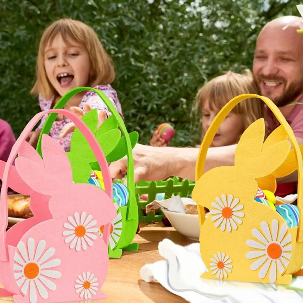 Cesta de fieltro para Pascua con asa y dibujos de conejo - imagen 2