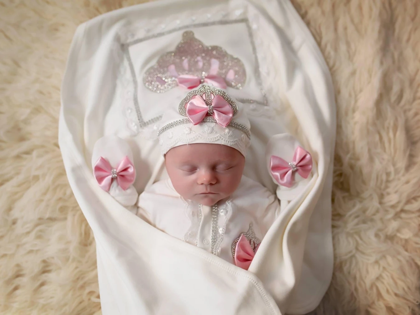 Lilax Conjunto de bebé rosa de algodón con corona y mariposa - imagen 4