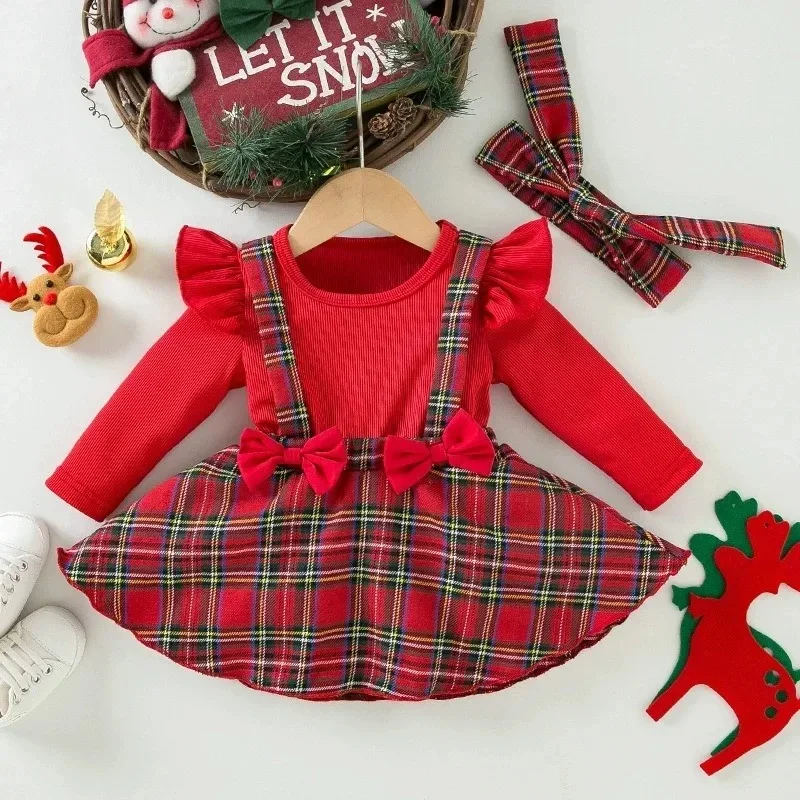 Pelele de Navidad recién nacido a cuadros rojos con volantes - imagen 5