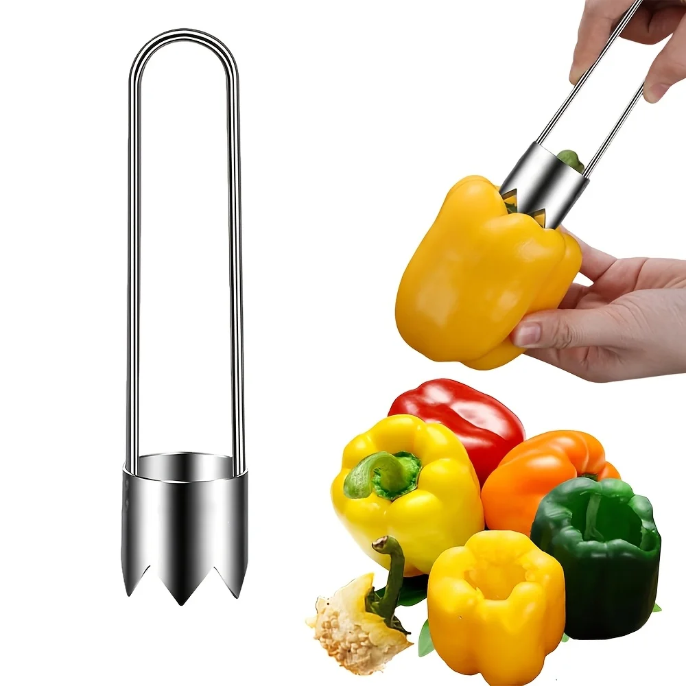 Corer posicionado sobre una manzana roja lista para procesar