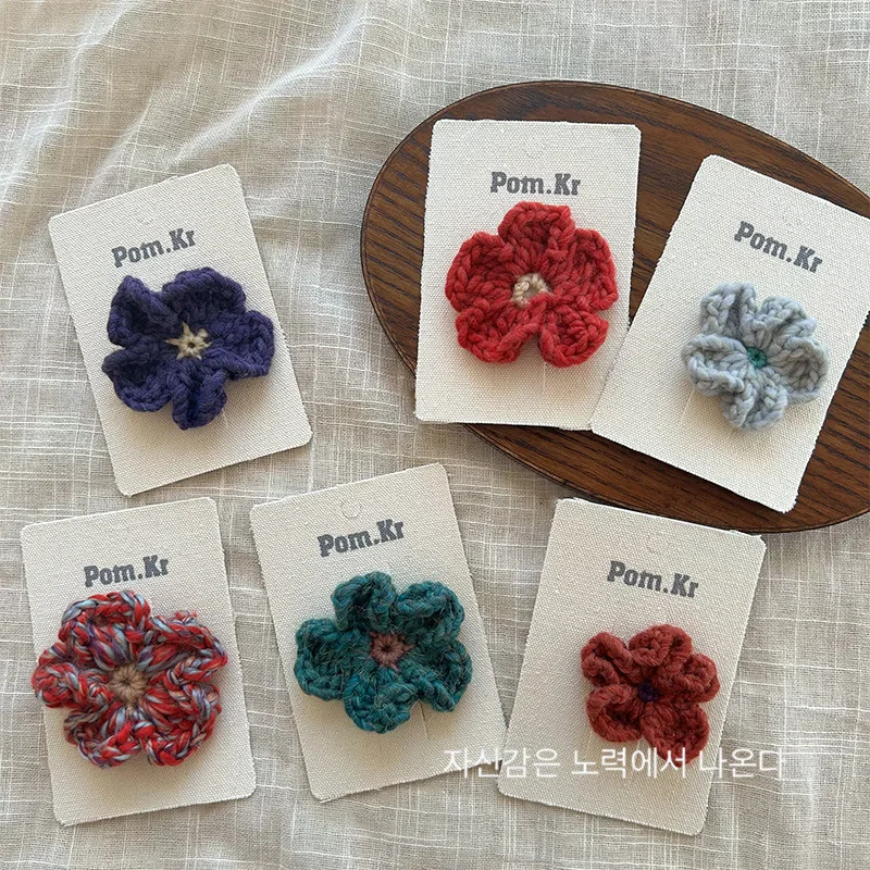 Pinzas pico de pato ganchillo flores tejidas vintage otoño invierno - imagen 5