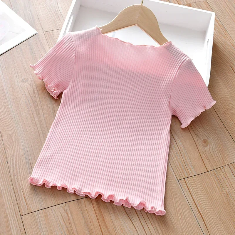 Camiseta manga corta bordada para niñas con volante suave verano - imagen 2