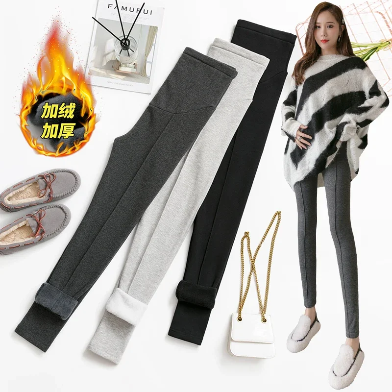 Leggings de maternidad de invierno cálidos con tejido tipo terciopelo - imagen 3