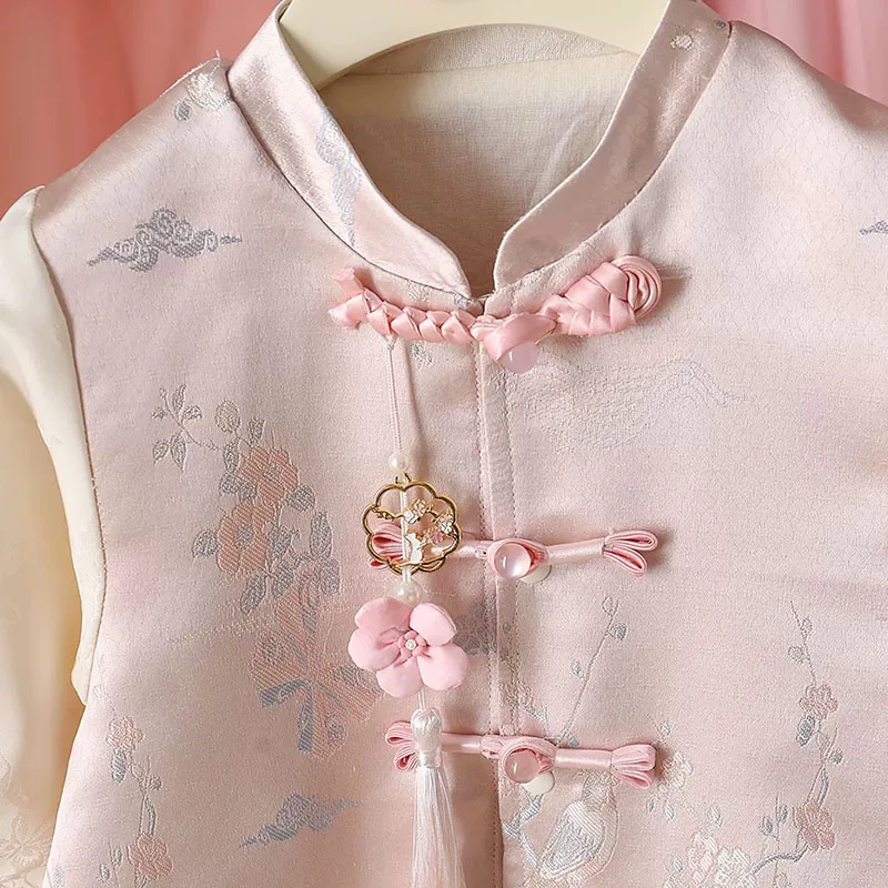 Mono recién nacido manga larga rosa con bordado floral estilo chino - imagen 4