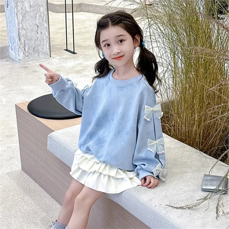 Sudadera de niña con lazo primaveral y manga larga de otoño - imagen 4