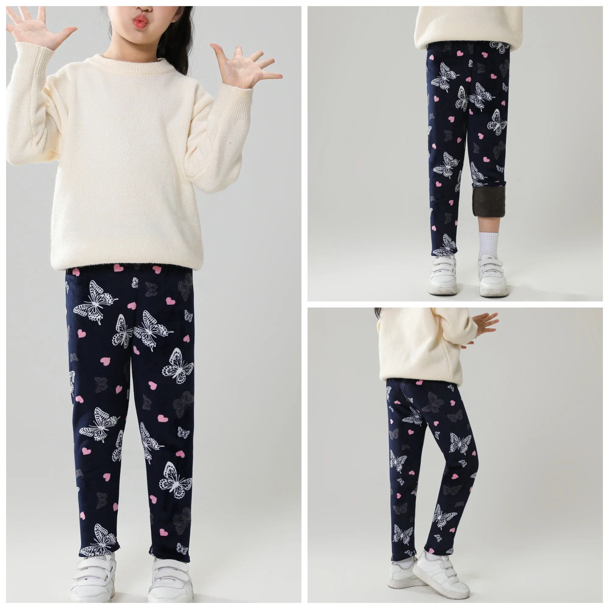 Niña usando pantalones en exterior